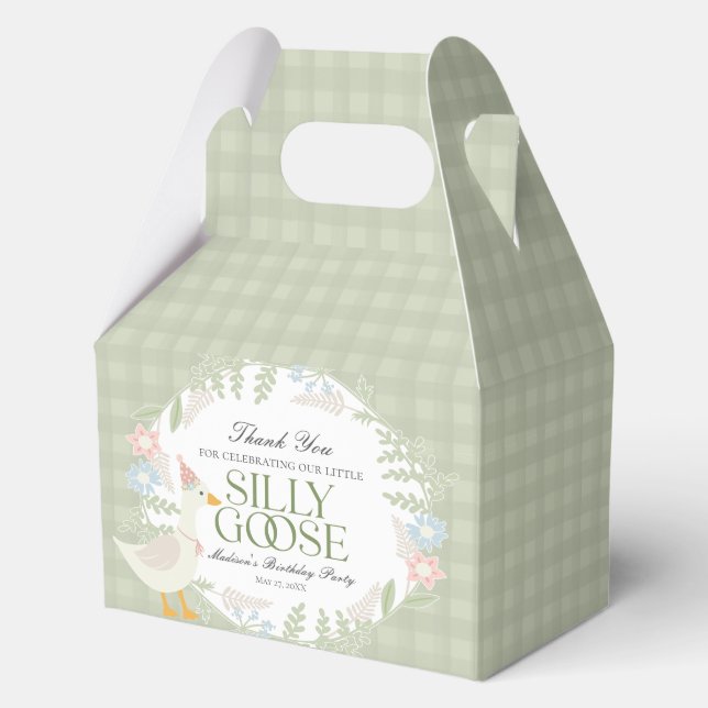 Green Silly Goose Floral Gingham Birthday Favour Box (Front)