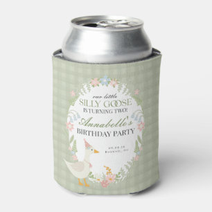 Green Silly Goose Floral Gingham Birthday Favour Can Cooler