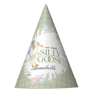Green Silly Goose Floral Gingham Birthday Favour Party Hat