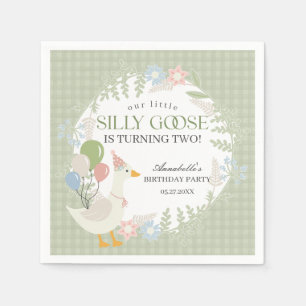Green Silly Goose Floral Gingham Birthday Napkin