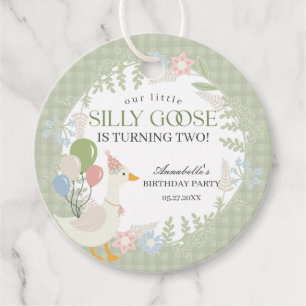 Green Silly Goose Floral Gingham Birthday Party Favour Tags