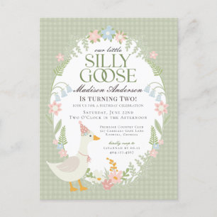 Green Silly Goose Floral Gingham Birthday Party Postcard