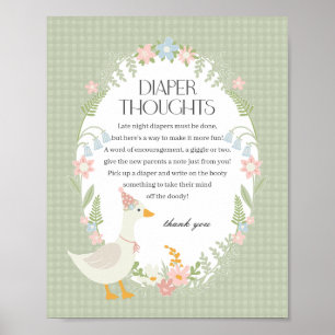 Green Silly Goose Floral Gingham Diaper Thoughts Poster