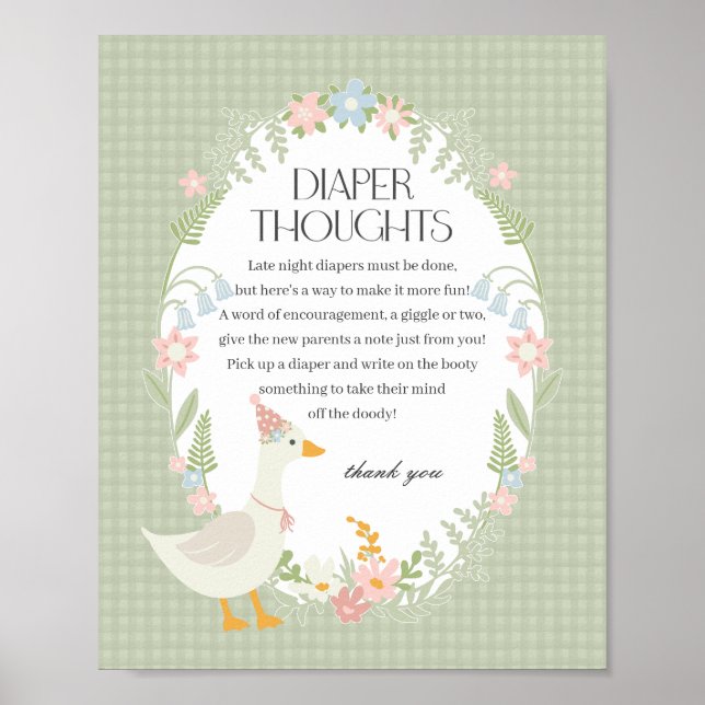Green Silly Goose Floral Gingham Diaper Thoughts Poster (Front)