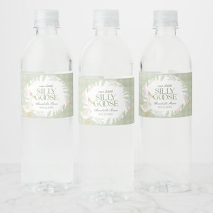 Green Silly Goose Floral Gingham Water Bottle Label