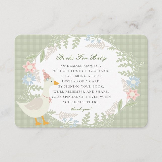 Green Silly Goose Gingham Floral Books for Baby Enclosure Card (Front)