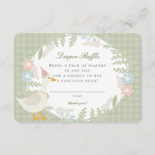 Green Silly Goose Gingham Floral Diaper Raffle Enclosure Card