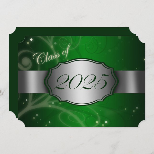 Green & Silver 2025 Graduation Party Invitation (Front/Back)
