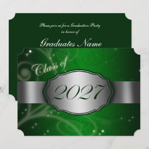 Green & Silver 2027 Graduation Party Invitation