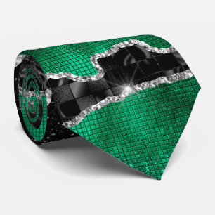 Green silver agate glitter marble look elegant tie