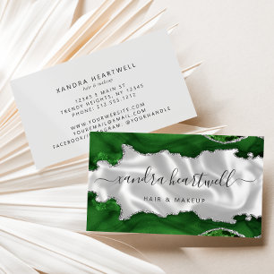 Green Silver Agate White Luxury Business Card