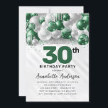 Green Silver Balloon Glam Glitter Any Age Birthday Invitation<br><div class="desc">Modern Glam Emerald Green Silver Balloon Glitter Sparkle Any Age Birthday Invitation</div>
