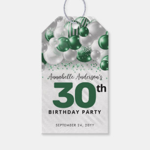 Green Silver Balloon Glam Glitter Favour Birthday Gift Tags