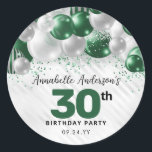 Green Silver Balloon Glitter Glam Favour Birthday Classic Round Sticker<br><div class="desc">Modern Glam Emerald Green Silver Balloon Glitter Sparkle Any Age Birthday Favour Sticker</div>