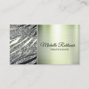 Green Silver Blush Glitter Drips Beauty Metallic Business Card