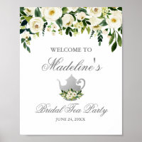 Green Silver Bridal Shower Tea Party Welcome