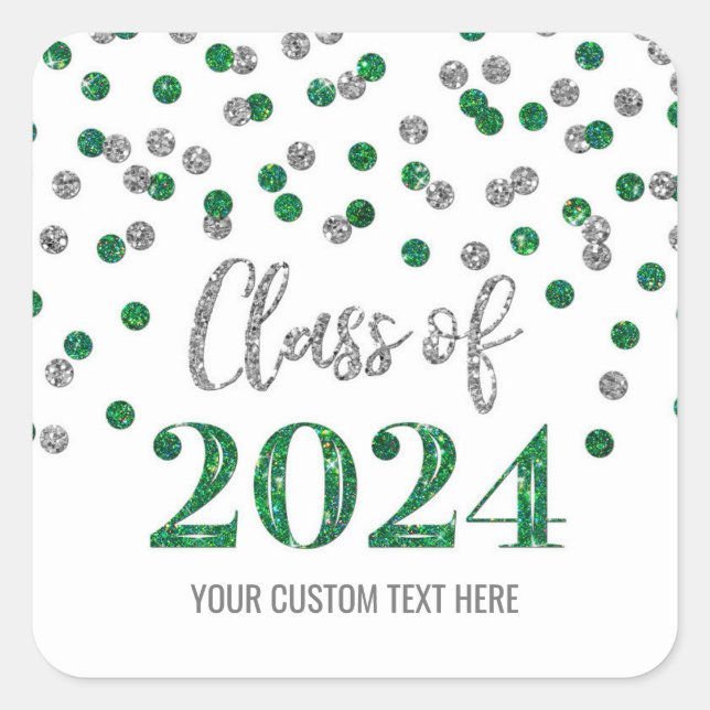 Green Silver Confetti Graduation 2024  Square Sticker (Front)