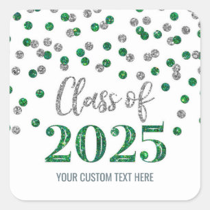 Green Silver Confetti Graduation 2025  Square Sticker