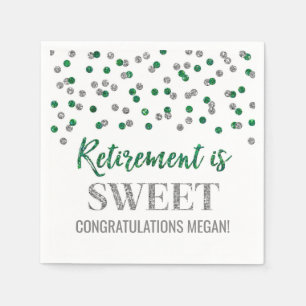 Green Silver Confetti Retirement is Sweet Napkin