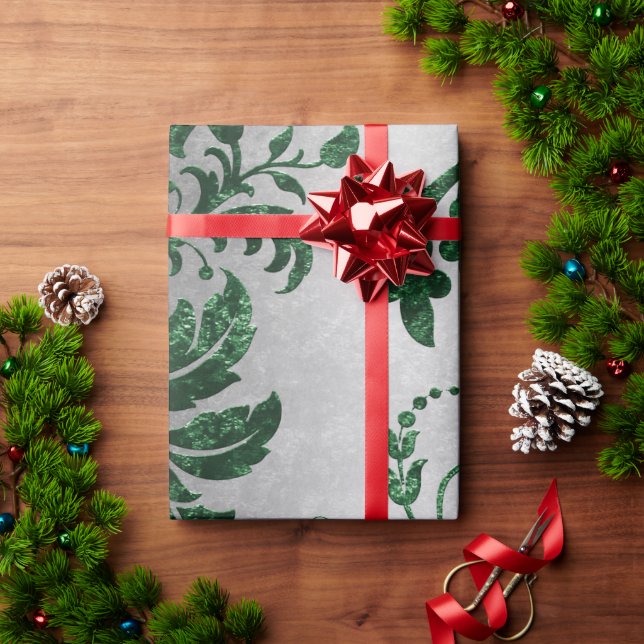 Green Silver Damask Elegant Vintage Gift Wrapping Paper (Holiday Gift)