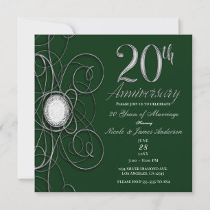 Green & Silver Diamond 20 20th Anniversary Party Invitation