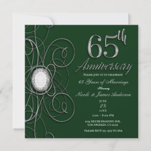 Green & Silver Diamond 65 65th Anniversary Party Invitation