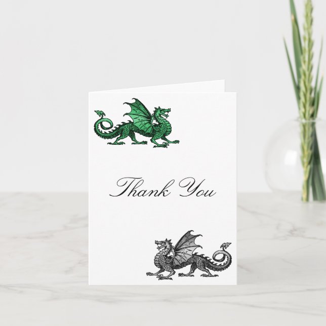 Green Silver Dragon Thank You Card (Front)