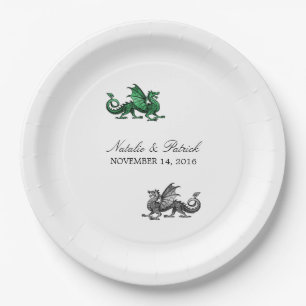 Green Silver Dragon Wedding Paper Plates