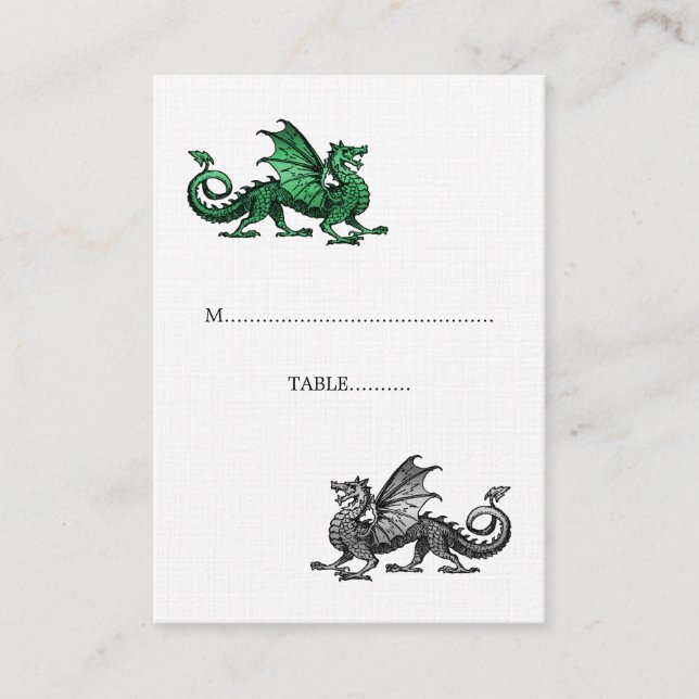 Green Silver Dragon Wedding Place Card (Front)