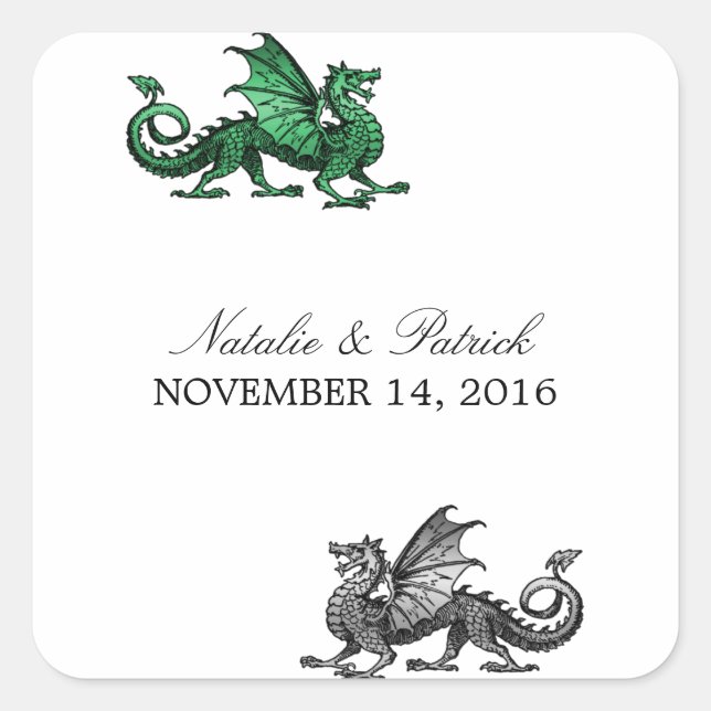 Green Silver Dragon Wedding Stickers (Front)