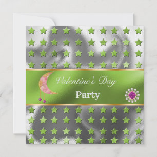 Green Silver Foil Gold Glitter Pink Moon Valentine Invitation