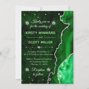 Green & Silver Glitter Agate and marble Wedding Invitation