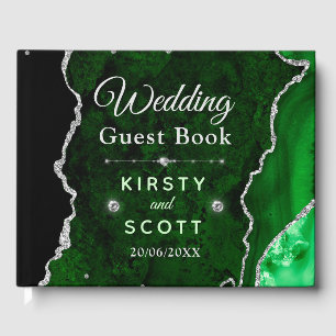 Green & Silver Glitter Agate Wedding Guest Book