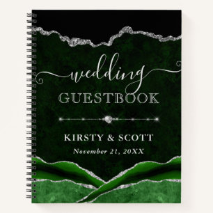 Green & Silver Glitter Agate Wedding Guest Book