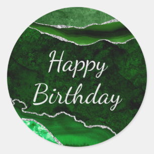 Green & Silver Glitter Marble Agate Birthday Classic Round Sticker
