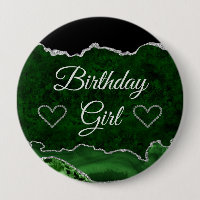 Green & Silver Glitter Marble Agate Birthday Girl