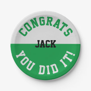 Green & Silver Graduation Congrats - You Did It Paper Plate