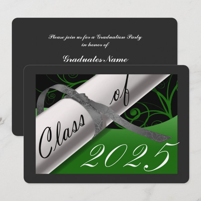 Green & Silver Graduation Party Invitation (Front/Back)