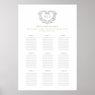 Green silver heart wreath wedding seating chart