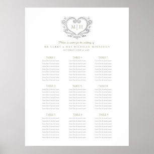 Green silver heart wreath wedding seating chart