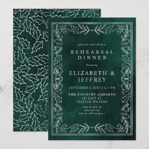 Green Silver Holly Christmas Rehearsal Dinner Invitation