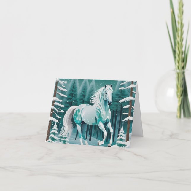 Green Silver Horse in Enchanted Forest  Card (Front)