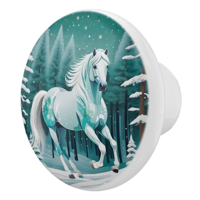 Green Silver Horse in Enchanted Forest  Ceramic Knob (Right)