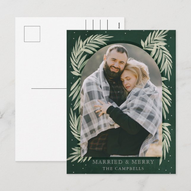 Green Silver Merry Arch Botanical Photo Holiday Postcard (Front/Back)