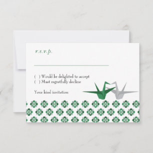 Green / Silver Origami Cranes Wedding RSVP Invitation