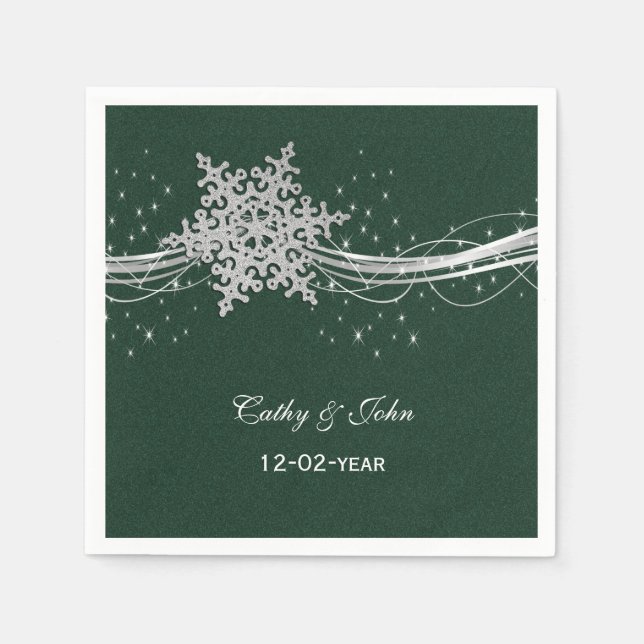 green Silver  personalised wedding napkin (Front)