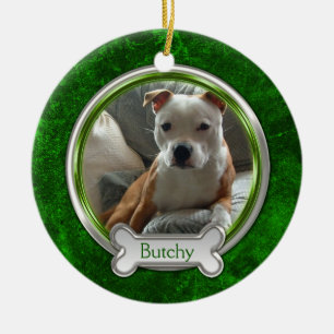 Green Silver Pet Photo Christmas Ornament