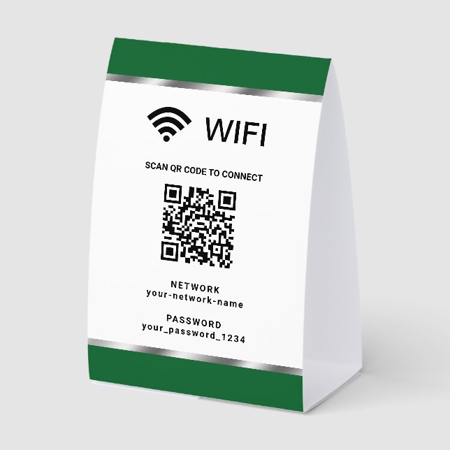 Green Silver QR Code Wifi Network and Password (Front)