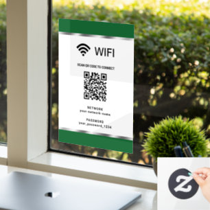 Green Silver QR Code Wifi Network and Password Window Cling