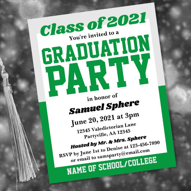 Green Silver School Colours Graduation Invitation (Creator Uploaded)
